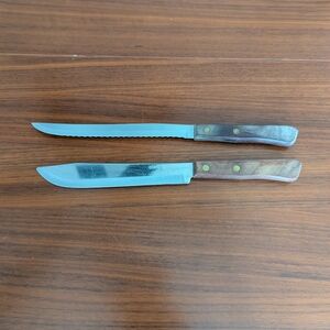 Robinson Stainless Steel Knives Butcher Serrated Carving Wood Handle MCM